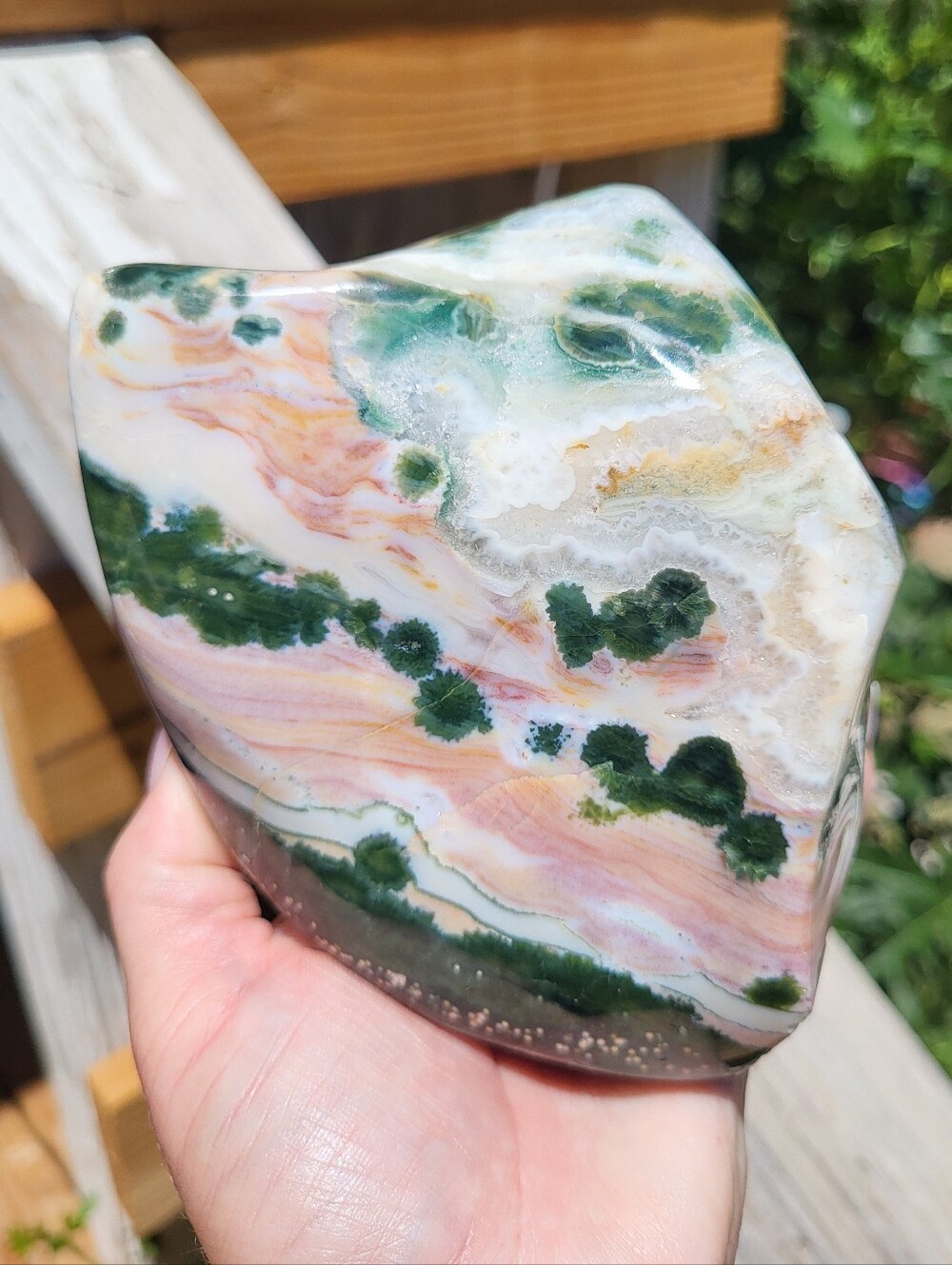 Ocean Jasper Freeform Stone - Green, Pink First Vein Rare Polished Specimen